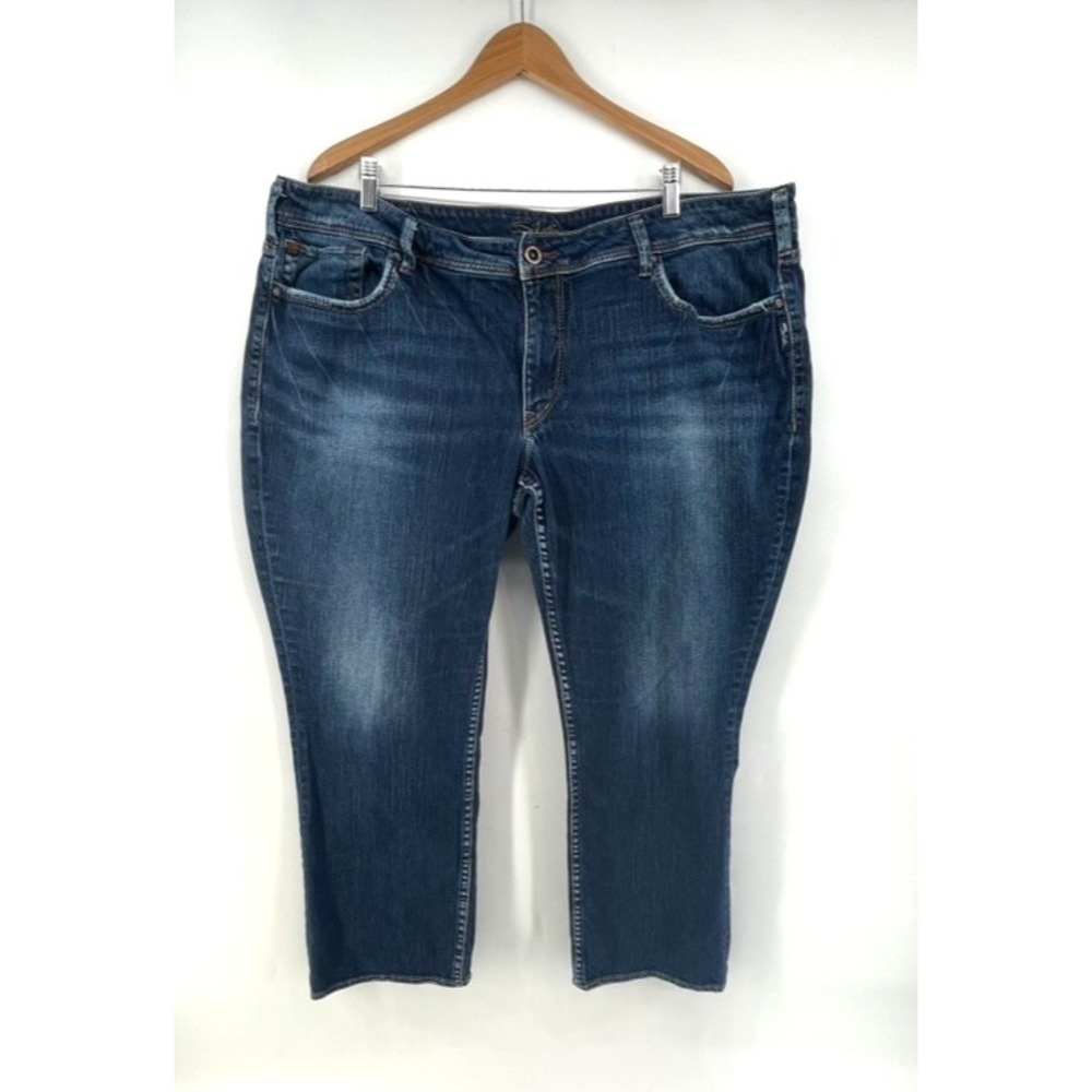 Silver Jeans Sz 24 Aiko Flood Crop Straight Leg Blue Denim Mid-Rise Faded Dark